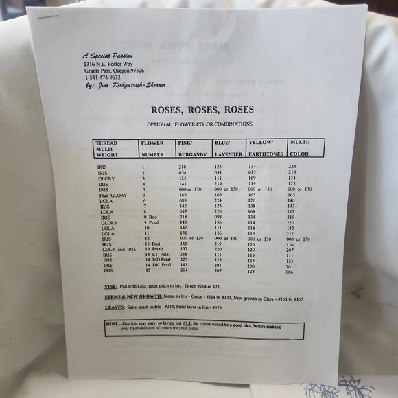 Roses Roses Roses Embroidery Silk Screen Print Instructions B10 - Picture 6 of 7